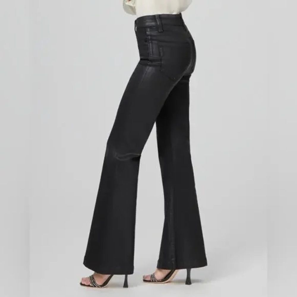 NWT Paige Genevieve Black Fog Luxe Coating Flare Pants Size 28 - Picture 5 of 15